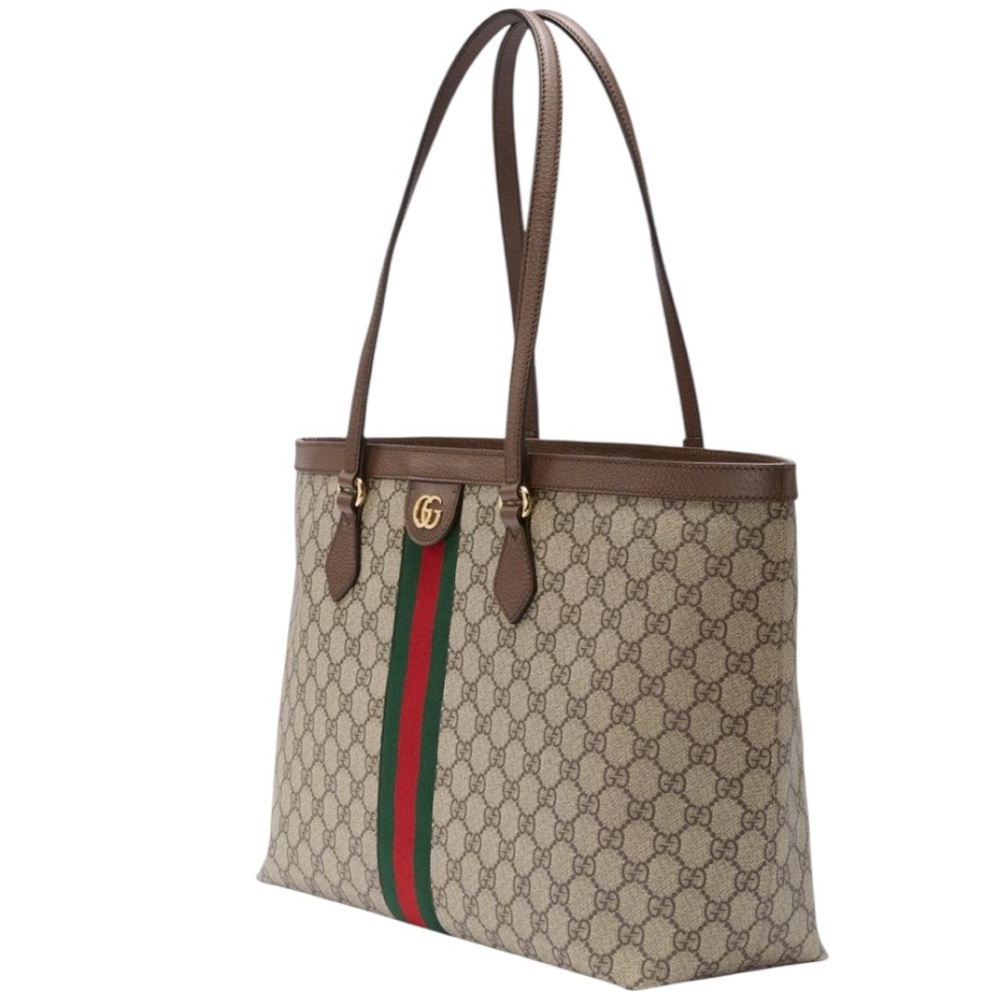 Gucci Ophidia GG Supreme Canvas Tote Bag Brown Green Red Stripe - Picture 3 of 16